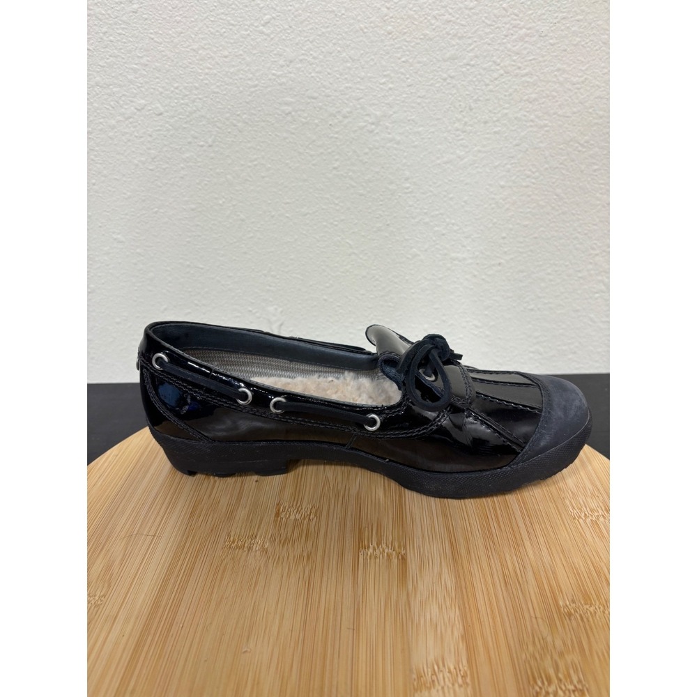 UGG Ashdale Loafers 7.5 Black Patent Leather Shearling Duck Boat Shoes 1901 - Picture 5 of 8